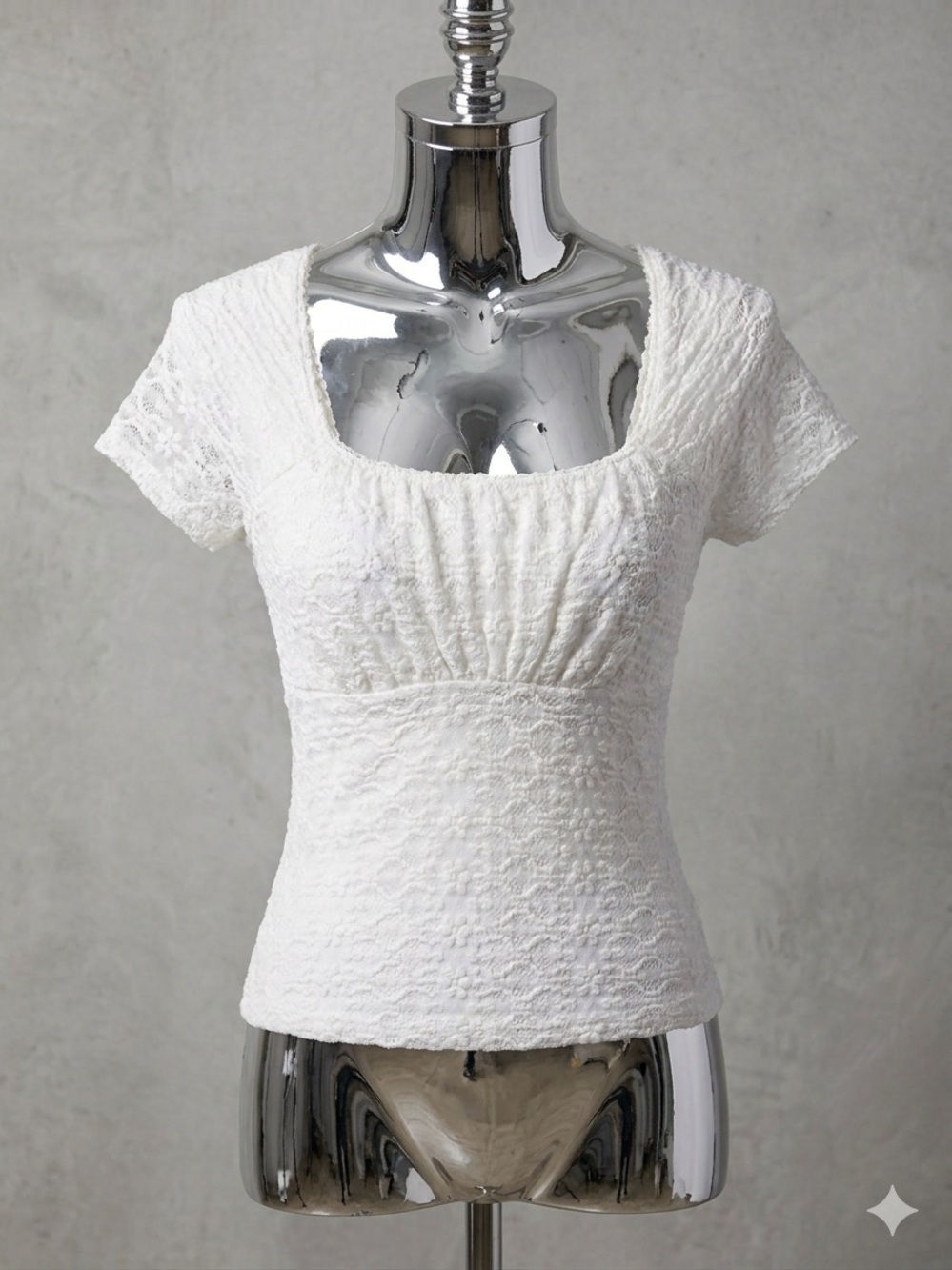 No Boundaries White Textured Square-Neck Short Sleeve Top